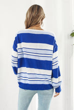 Load image into Gallery viewer, Striped V-Neck Dropped Shoulder Sweater
