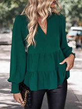 Load image into Gallery viewer, Notched Neck Lantern Sleeve Blouse