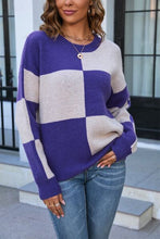 Load image into Gallery viewer, Color Block Round Neck Dropped Shoulder Sweater