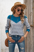 Load image into Gallery viewer, Striped Round Neck Long Sleeve T-Shirt