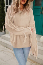 Load image into Gallery viewer, Fringe Round Neck Dropped Shoulder Sweater