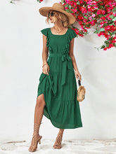 Load image into Gallery viewer, Tie Belt Ruffled Tiered Dress