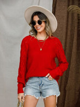 Load image into Gallery viewer, Openwork Round Neck Raglan Sleeve Sweater