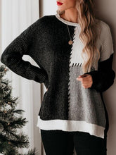 Load image into Gallery viewer, Color Block Round Neck Long Sleeve Sweater