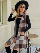 Load image into Gallery viewer, Plaid Lapel Collar Sleeveless Cardigan