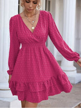 Load image into Gallery viewer, Swiss Dot Surplice Smocked Ruffle Hem Dress