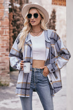 Load image into Gallery viewer, Plaid Dropped Shoulder Hooded Jacket