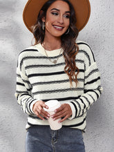 Load image into Gallery viewer, Striped Round Neck Dropped Shoulder Sweater
