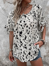 Load image into Gallery viewer, Tied Printed Boat Neck Blouse