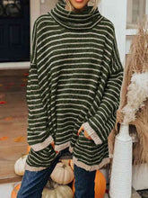 Load image into Gallery viewer, Striped Turtleneck Sweater with Pockets