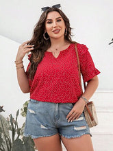 Load image into Gallery viewer, Plus Size Printed Notched Flounce Sleeve Blouse