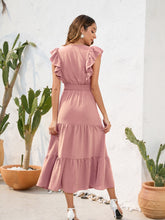 Load image into Gallery viewer, Tiered Ruffled V-Neck Cap Sleeve Dress