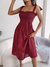 Load image into Gallery viewer, Frill Plaid Square Neck Midi Dress
