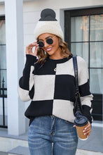 Load image into Gallery viewer, Color Block Round Neck Dropped Shoulder Sweater