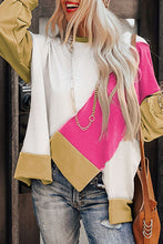 Load image into Gallery viewer, Exposed Seam Patchwork Round Neck Sweatshirt
