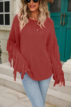 Load image into Gallery viewer, Fringe Round Neck Dropped Shoulder Sweater