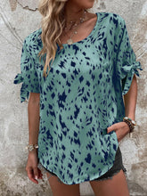 Load image into Gallery viewer, Tied Printed Boat Neck Blouse