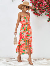 Load image into Gallery viewer, Printed Spaghetti Strap Front Slit Dress