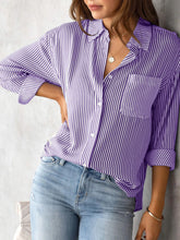 Load image into Gallery viewer, Striped Collared Neck Shirt with Pocket