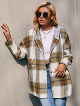 Load image into Gallery viewer, Plaid Dropped Shoulder Hooded Jacket