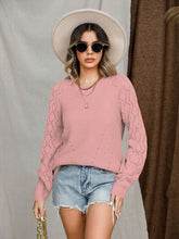 Load image into Gallery viewer, Openwork Round Neck Raglan Sleeve Sweater