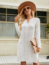 Load image into Gallery viewer, Notched Neck Cable-Knit Slit Sweater Dress