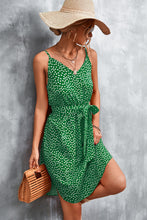 Load image into Gallery viewer, Printed V-Neck Tie Waist Mini Dress