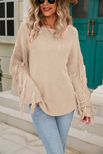 Load image into Gallery viewer, Fringe Round Neck Dropped Shoulder Sweater