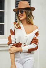 Load image into Gallery viewer, Plaid V-Neck Dropped Shoulder Cardigan