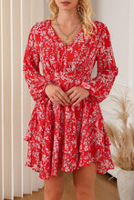 Load image into Gallery viewer, Printed Surplice Balloon Sleeve Layered Dress