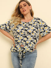 Load image into Gallery viewer, Plus Size Floral Round Neck Tie Hem Blouse