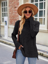 Load image into Gallery viewer, Ribbed Turtleneck Long Sleeve Slit Knit Top
