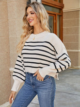 Load image into Gallery viewer, Round Neck Striped Lantern Sleeve Sweater