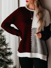 Load image into Gallery viewer, Color Block Round Neck Long Sleeve Sweater