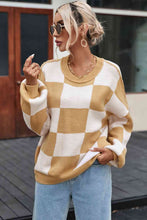 Load image into Gallery viewer, Checkered Exposed Seam Drooped Shoulder Sweater
