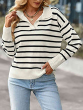 Load image into Gallery viewer, Striped Collared Neck Knit Top