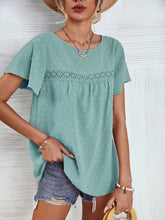 Load image into Gallery viewer, Lace Detail Round Neck Short Sleeve Blouse