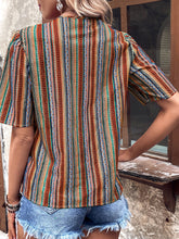 Load image into Gallery viewer, Printed V-Neck Button-Up Short Sleeve Top