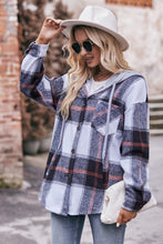 Load image into Gallery viewer, Plaid Dropped Shoulder Hooded Jacket