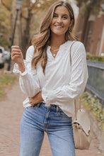 Load image into Gallery viewer, Openwork Notched Flounce Sleeve Blouse