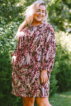 Load image into Gallery viewer, Plus Size Printed Round Neck Long Sleeve Mini Dress
