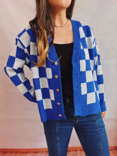 Load image into Gallery viewer, Checkered Open Front Button Up Cardigan