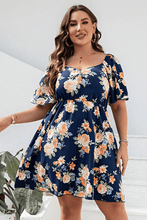 Load image into Gallery viewer, Plus Size Floral Print V-Neck Flutter Sleeve Mini Dress
