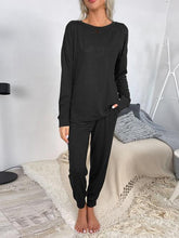 Load image into Gallery viewer, Round Neck Top and Drawstring Pants Lounge Set