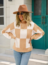 Load image into Gallery viewer, Checkered Round Neck Dropped Shoulder Sweater