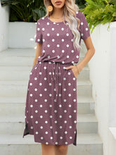 Load image into Gallery viewer, Round Neck Short Sleeve Slit Dress with Pockets