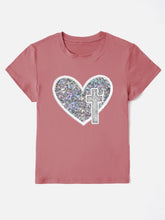 Load image into Gallery viewer, Sequin Heart Round Neck Short Sleeve T-Shirt