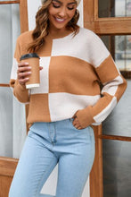 Load image into Gallery viewer, Color Block Round Neck Dropped Shoulder Sweater