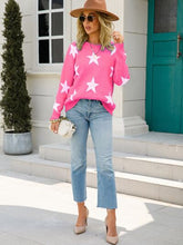 Load image into Gallery viewer, Star Round Neck Dropped Shoulder Sweater