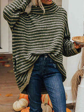 Load image into Gallery viewer, Striped Turtleneck Sweater with Pockets
